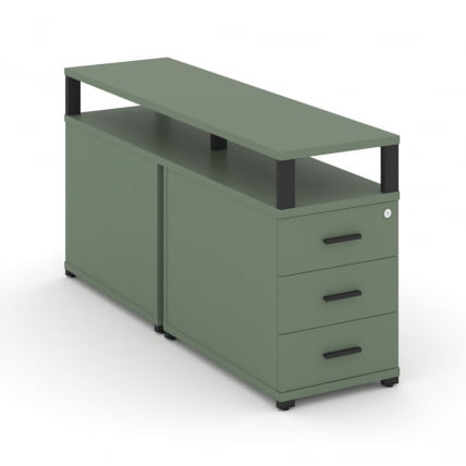 Тумба двухсторонняя опорная приставная с 3-мя ящиками и надставкой CОНCЕПТ CН.ДТГП-001 Б/В Кобо Черный / CONCEPT CN.DTGP-001 B/W_0