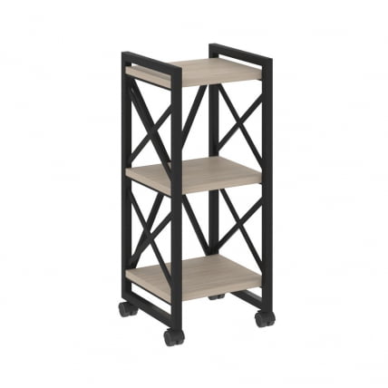 Стеллаж на колесных опорах - 3 полки ЛОФТ  ВР.Л-МСТ.К-3.4 Металл черный Дуб Аттик / LOFT VR.L-MST.K-3.4_0
