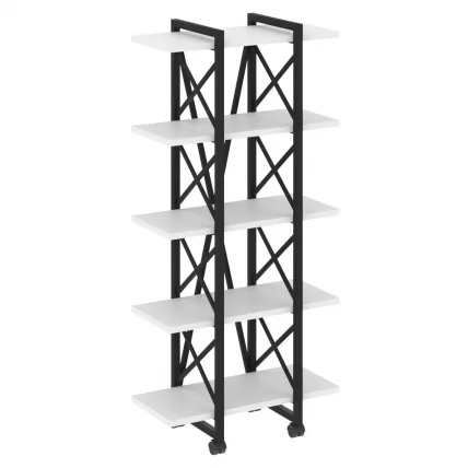 Стеллаж на колесных опорах - 5 полок ЛОФТ ВР.Л-МСТ.К-5.4В Металл черный Белый Бриллиант / LOFT VR.L-MST.K-5.4V_0
