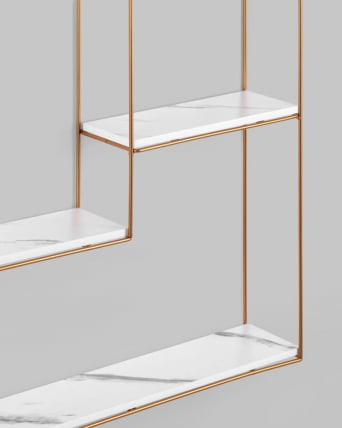 Полка Скуаре золотая Белый мрамор / Square_4