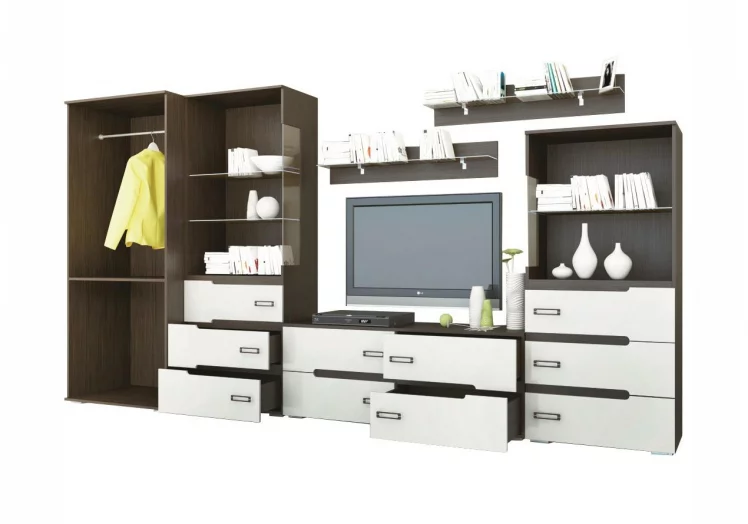 Гостиная Виго со шкафом Венге Белый глянец_2