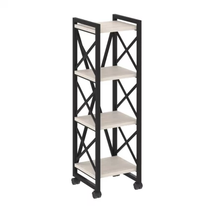 Стеллаж на колесных опорах - 4 полки ЛОФТ  ВР.Л-МСТ.К-4.4 Металл черный Денвер светлый / LOFT VR.L-MST.K-4.4_0