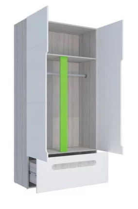 Шкаф двустворчатый с ящиками Палермо Юниор 07 Белый глянец Ясень шимо светлый Зеленый_2