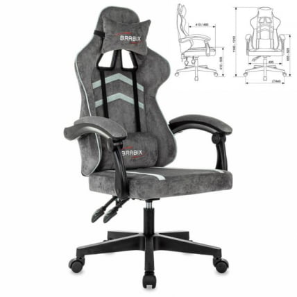 Кресло компьютерное БРАБИКС Шоотер ГМ-12, 2 подушки, ткань, серое / BRABIX Shooter GM-12,_0