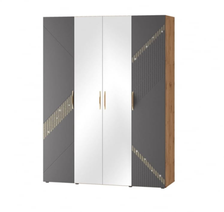 Шкаф четырехдверный с зеркалом (лев/прав) Монако 902.14 Дуб Вотан Графит_0