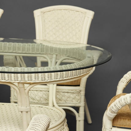 Комплект обеденный АНДРЕА ГРАНД (стол со стеклом+6 кресел+ подушки) ТCХ Вхите (белый), Ткань рубчик, цвет кремовый / ANDREA GRAND TCH White_23