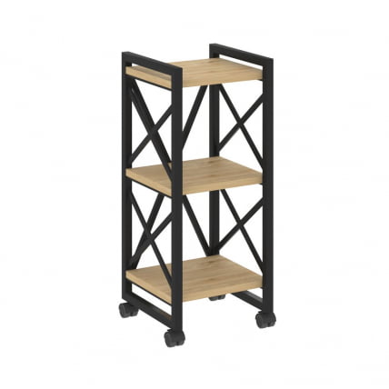 Стеллаж на колесных опорах - 3 полки ЛОФТ  ВР.Л-МСТ.К-3.4 Металл черный Тиквуд светлый / LOFT VR.L-MST.K-3.4_0