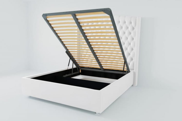 Мягкая интерьерная кровать &куот;Берлин Люкс&куот; с подъемным механизмом Материал фасада: Искусственная кожа; Спальное место: 2000х2000 мм; Цвет фасада: Белый; Цвет корпуса: Белый / "Берлин Люкс"_0