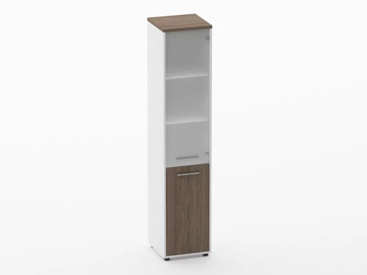 Шкаф 4 узкий верх стеклянная дверь, низ закрытый Дека 10.19.17Пр Дуб Верцаска/Белый / Deka_0