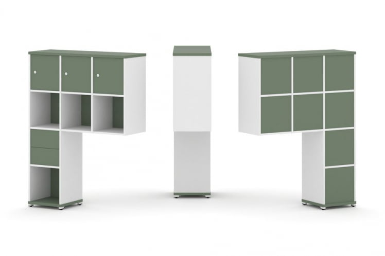 Надставка на стол высокая односторонняя + задняя стенка (8 шт.) + распашной фасад (3 шт.) + блок с 2-мя ящиками (1 шт.) CОНCЕПТ CН.ОНВ-004 Кобо Белый бриллиант Белый металл / CONCEPT CN.ONV-004_0