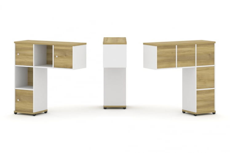 Надставка на стол низкая односторонняя + задняя стенка (5шт.) + распашной фасад (3 шт.) CОНCЕПТ CН.ОНН-002 Дуб Винченцо Белый бриллиант Черный металл / CONCEPT CN.ONN-002_0