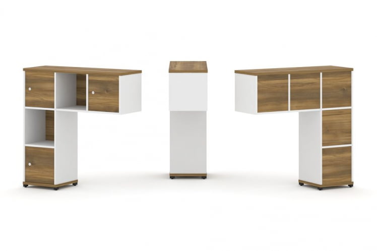 Надставка на стол низкая односторонняя + задняя стенка (5шт.) + распашной фасад (3 шт.) CОНCЕПТ CН.ОНН-002 Сандал Янтарный Белый бриллиант Черный металл / CONCEPT CN.ONN-002_0