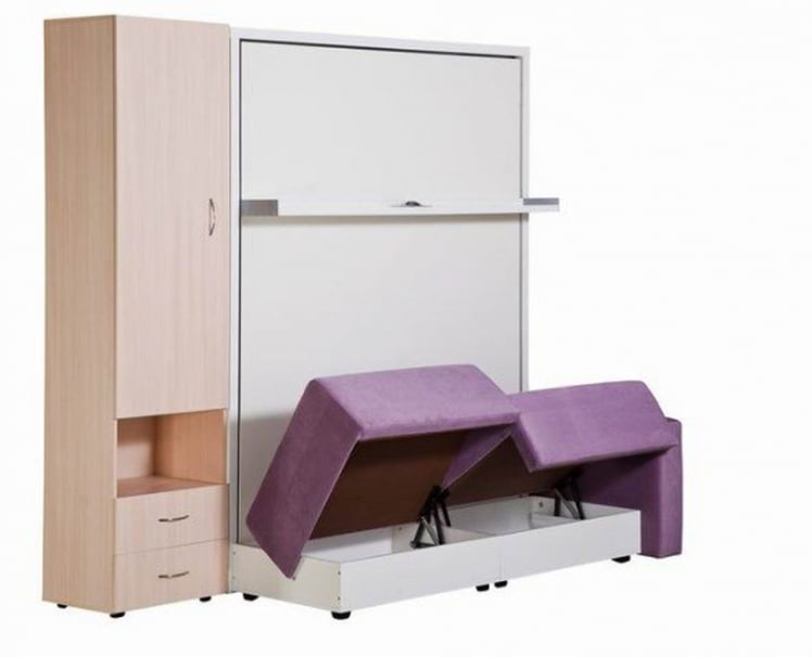 Шкаф-диван-кровать Смарт 1 3-в-1 левый 1400 Дуб молочный_1