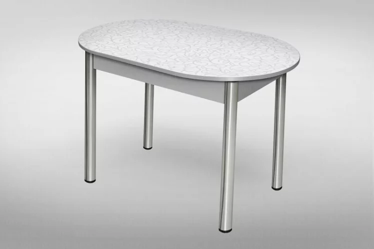 Стол обеденный Овальный ХРОМ 1кат. белый глянец ЛДСП белый_0