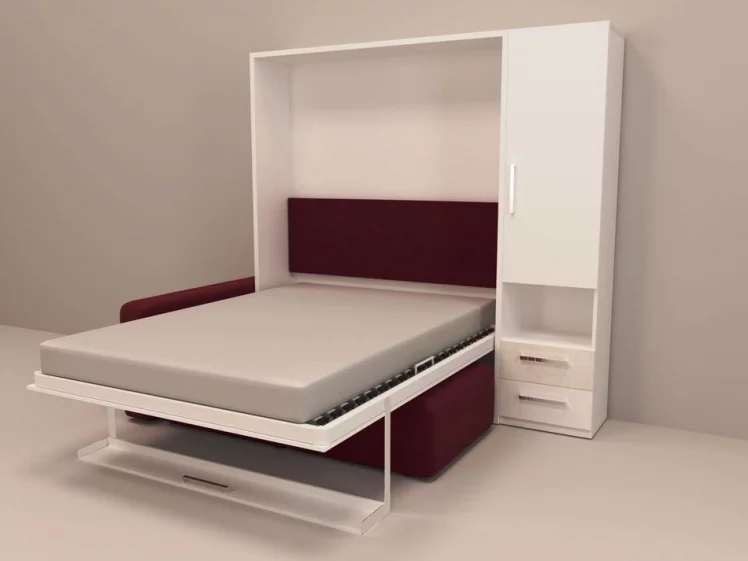 Шкаф-диван-кровать Смарт 1 правый с пуфом 1400 Дуб молочный_1