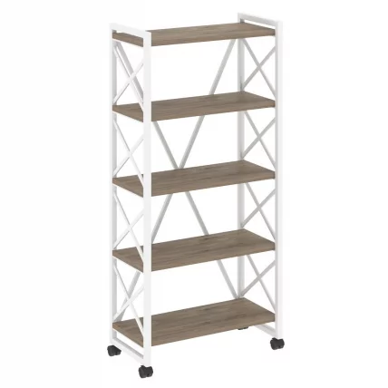 Стеллаж на колесных опорах - 5 полок ЛОФТ ВР.Л-МСТ.К-5.8 Металл белый Тиквуд темный / LOFT VR.L-MST.K-5.8_0