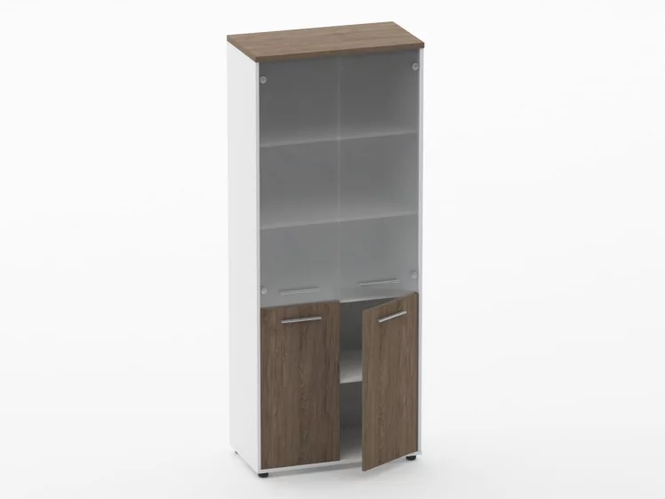 Шкаф 4 широкий верх стеклянные двери, низ закрытый Дека 10.19.171 Дуб Верцаска/Белый / Deka_1