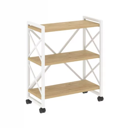 Стеллаж на колесных опорах - 3 полки ЛОФТ  ВР.Л-МСТ.К-3.8 Металл белый Тиквуд светлый / LOFT VR.L-MST.K-3.8_0