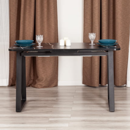 Стол МАЛТИДО ЛДСП/ХПЛ/металл, 130 х 75+30 х 75 см, Мрамор черный/черный / MALTIDO ЛДСП/HPL/металл,_12