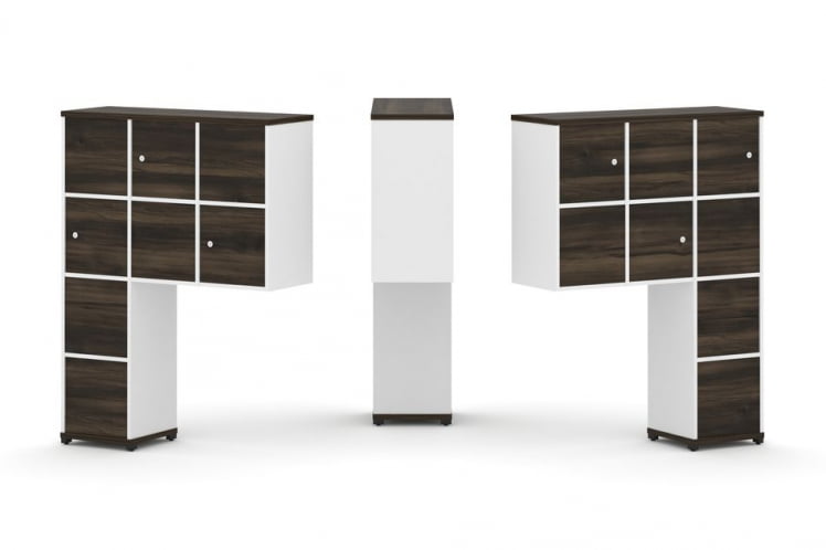 Надставка на стол высокая двухсторонняя + задняя стенка (8 шт.) + блок с 2-мя ящиками (2 шт.) + распашной фасад (6 шт.) CОНCЕПТ CН.ДНВ-004 Дуб Мали Белый бриллиант Черный металл / CONCEPT CN.DNV-004_0