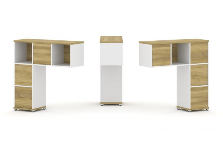 Надставка на стол низкая двухсторонняя + задняя стенка (5 шт.) + блок с 2-мя ящиками (2 шт.) CОНCЕПТ CН.ДНН-003 Дуб Винченцо Белый бриллиант Белый металл / CONCEPT CN.DNN-003_0