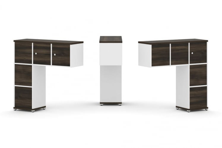 Надставка на стол низкая двухсторонняя + задняя стенка (5 шт.) + блок с 2-мя ящиками (2 шт.) + распашной фасад (3 шт.) CОНCЕПТ CН.ДНН-005 Дуб Мали Белый бриллиант Белый металл / CONCEPT CN.DNN-005_0