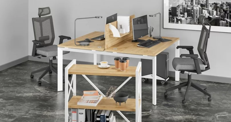 Стол рабочий ЛОФТ ВР.Л-СРЗ-2.7 Металл белый Тиквуд светлый / LOFT VR.L-SRZ-2.7_1