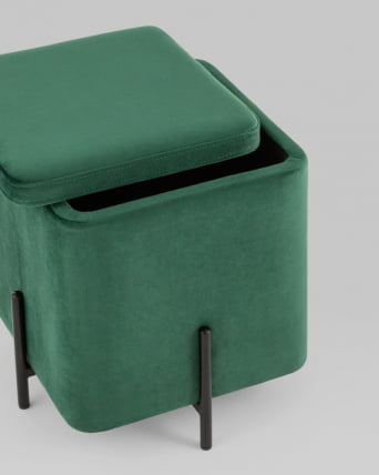 Пуф Грейс квадрат с ящиком велюр Зеленый_4