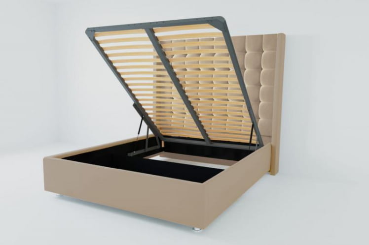 Мягкая интерьерная кровать &куот;Венеция Люкс&куот; с подъемным механизмом Материал фасада: Велюр; Спальное место: 2000х2000 мм; Цвет фасада: Светло серый; Цвет корпуса: Светло серый / "Венеция Люкс"_0