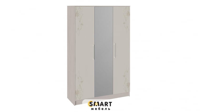 Шкаф комбинированный Мишель Ясень шимо/Бежевый фон глянец с рисунком_0
