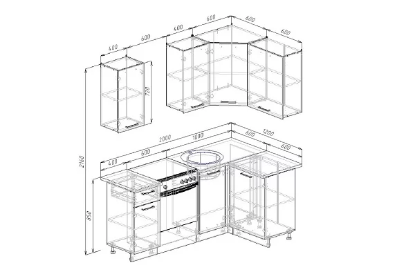 Гарнитур кухонный угловой 2000 Графика 2000х1200_1