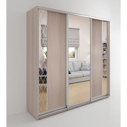 Шкаф-купе 3-х дверный Акцент-Вера ДР 1800х600 Ясень шимо светлый_0