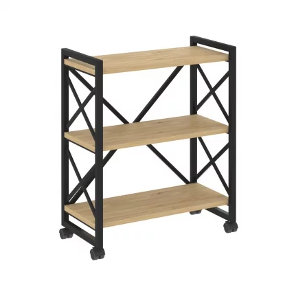 Стеллаж на колесных опорах - 3 полки ЛОФТ  ВР.Л-МСТ.К-3.8 Металл черный Тиквуд светлый / LOFT VR.L-MST.K-3.8_0