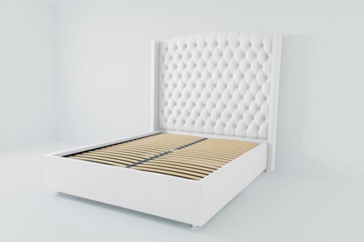 Мягкая интерьерная кровать &куот;Берлин Люкс&куот; с ортопедическими латами (металл) Материал фасада: Искусственная кожа; Спальное место: 900х2000 мм; Цвет фасада: Белый; Цвет корпуса: Белый / "Берлин Люкс"_0