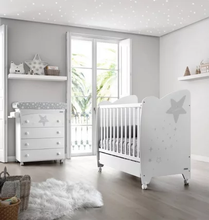 Комод Микуна Естела пеленальный Б-970 вхите/грей матрасик грей старс / Micuna Estela B-970 white/grey grey stars_1