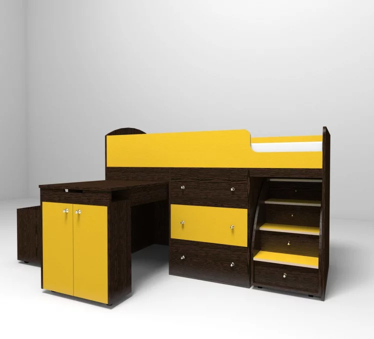 Кровать чердак Малыш Венге/Желтый_0