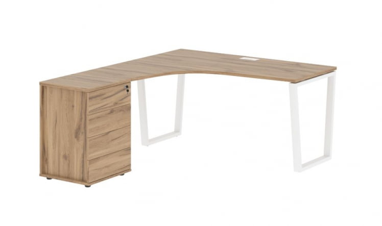 Стол эргономичный с тумбой левый ЕДИС ЕВCЕТ 1518 Л Дуб Денвер светлый Белый / EDIS EVCET L_0