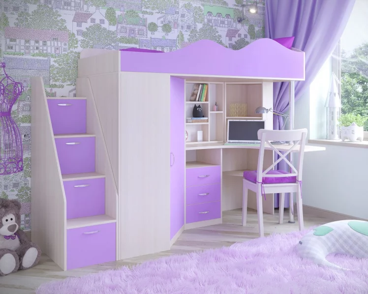 Кровать-стол Пионер 1 Дуб молочный-Ирис_0