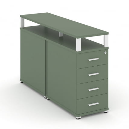 Тумба двухсторонняя опорная приставная с 4-мя ящиками и надставкой CОНCЕПТ CН.ДТГО-003 Б/В Кобо Белый / CONCEPT CN.DTGO-003 B/W_0