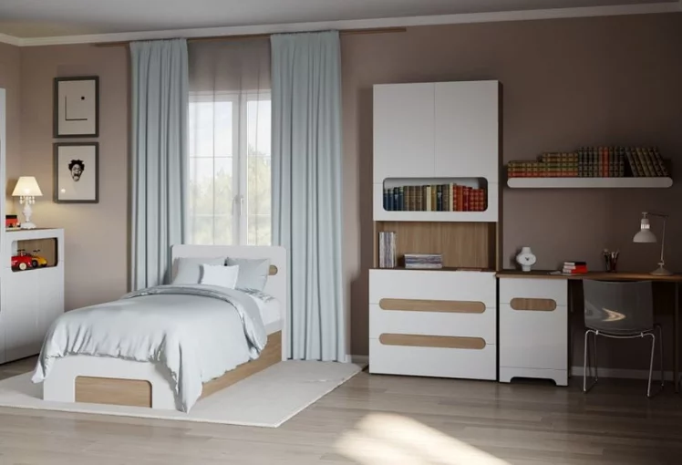 Комплект мебели для детской Палермо Юниор №4 Белый глянец Ясень шимо светлый_0