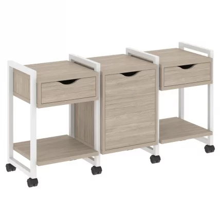 Тумба на колесных опорах наборная. Вариант №6 ЛОФТ ВР.Л-ТН-6.К Металл белый Дуб Аттик / LOFT VR.L-TN-6.K_0