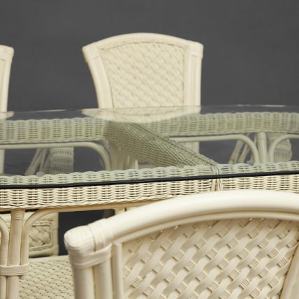 Комплект обеденный АНДРЕА ГРАНД (стол со стеклом+6 кресел+ подушки) ТCХ Вхите (белый), Ткань рубчик, цвет кремовый / ANDREA GRAND TCH White_24