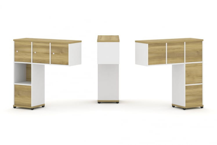 Надставка на стол низкая односторонняя + задняя стенка (5 шт.) + блок с 1-м ящиком (1 шт.) + распашной фасад (3 шт.) CОНCЕПТ CН.ОНН-006 Дуб Винченцо Белый бриллиант Черный металл / CONCEPT CN.ONN-006_0