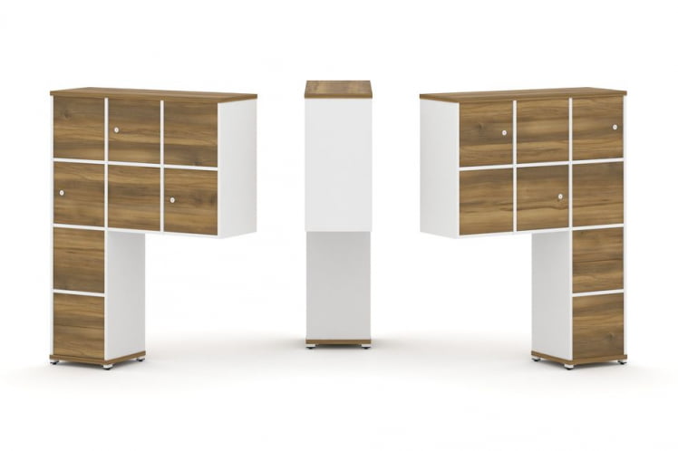 Надставка на стол высокая двухсторонняя + задняя стенка (8 шт.) + блок с 2-мя ящиками (2 шт.) + распашной фасад (6 шт.) CОНCЕПТ CН.ДНВ-004 Сандал Янтарный Белый бриллиант Белый металл / CONCEPT CN.DNV-004_0