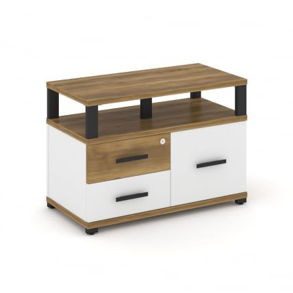 Тумба приставная сервисная с надставкой широкой CОНCЕПТ CН.ТСР-003 Б/В Сандал Янтарный Белый бриллиант Черный / CONCEPT CN.TSR-003 B/W_0