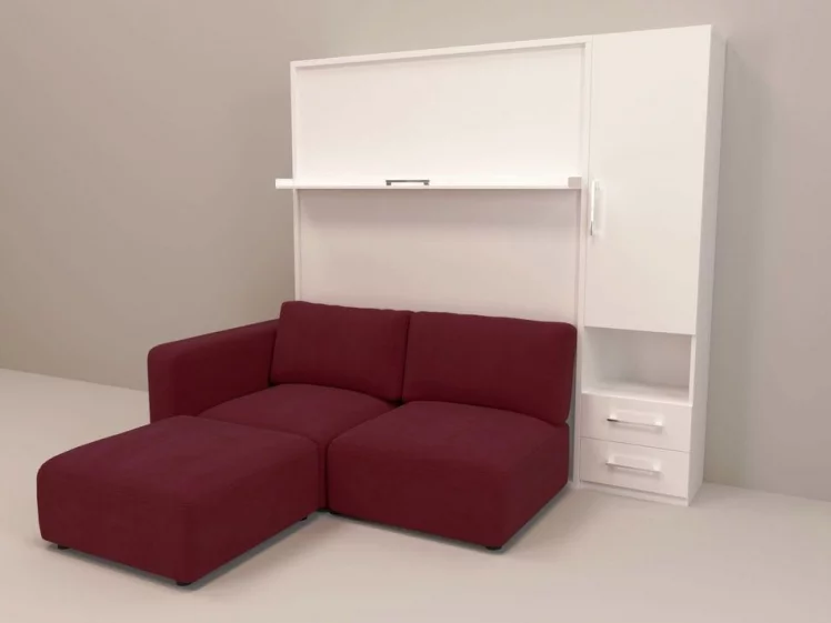 Шкаф-диван-кровать Смарт 1 правый с пуфом 1400 Дуб молочный_0