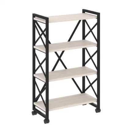 Стеллаж на колесных опорах - 4 полки ЛОФТ  ВР.Л-МСТ.К-4.8 Металл черный Денвер светлый / LOFT VR.L-MST.K-4.8_0