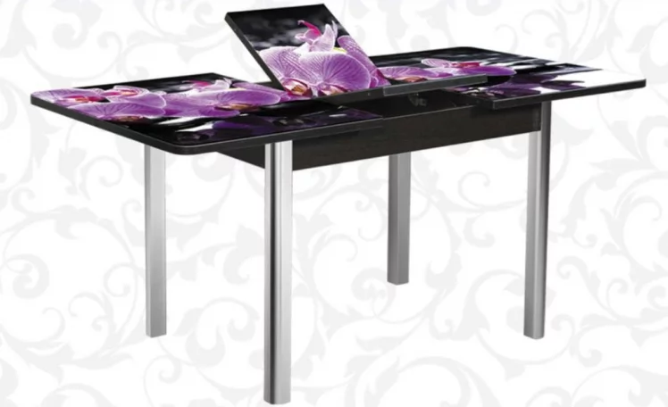 Стол раздвижной 1,55 Победа, СТЕКЛО, опоры полуовал ХРОМ, Венге/Р045 / Венге/R045_0