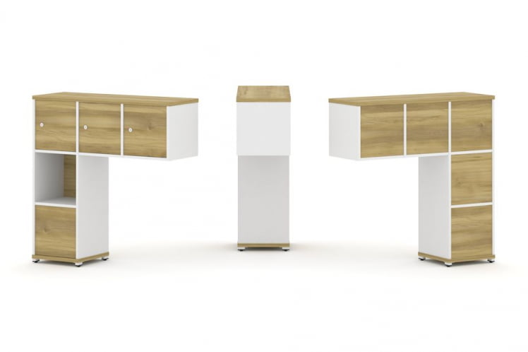 Надставка на стол низкая односторонняя + задняя стенка (5 шт.) + блок с 1-м ящиком (1 шт.) + распашной фасад (3 шт.) CОНCЕПТ CН.ОНН-006 Дуб Винченцо Белый бриллиант Белый металл / CONCEPT CN.ONN-006_0