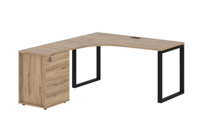 Стол эргономичный с тумбой левый ЕДИС ЕКCЕТ 1518 Л Дуб Денвер светлый Черный / EDIS EQCET L_0